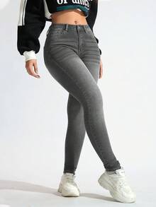 EMERY ROSE 女士口袋修身休闲百搭牛仔裤 - 灰色 - 查看 3