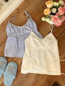 CovetEZ 女士休闲百搭吊带背心，夏季 - 藍白色 - 查看 4