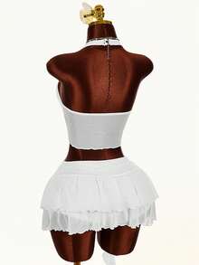 Amplova 2026早春新款露脐流苏白玫瑰衬衫和低腰A字裙女士两件套 - 白色 - 查看 10