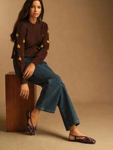 Rosivie 女士方头平底金色PU休闲凉鞋，时尚舒适，适合日常和海滩穿着 - 咖啡棕 - 查看 6