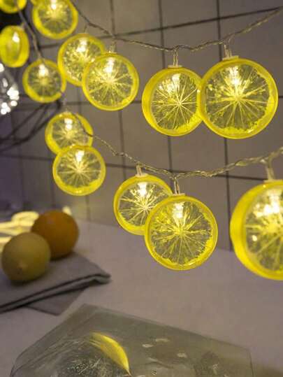1个LED柠檬片串灯，适用于酒吧装饰，橙色灯光，室内装饰，夜市，露营氛围灯