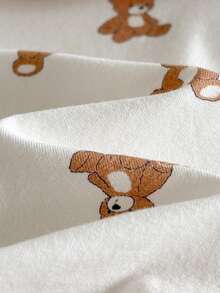 Loomiva Conjunto de 2 piezas de cardigan de punto suave con cuello y pantalones de cintura elástica con estampado de oso de dibujos animados para bebé niño - Caqui - Ver 7
