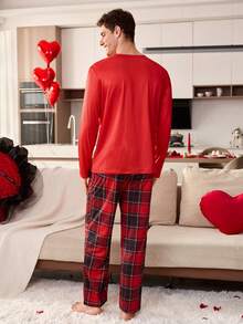 CoupledUp Conjunto de pijama masculino de 2 peças com estampa de coração xadrez, ideal para casais. - Multicolorido - Ver 3