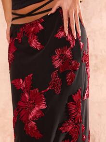 Glamine Women's Floral Jacquard Waist Crossed Skirt, Embroidered Maxi Skirt, Sexy Elegant Heavy Embroidered Floral Women's Long Fitted Pencil Skirt, Long Summer Dress For Women. - Multicolor - View 7