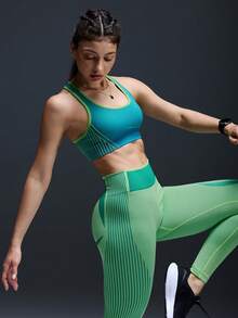 Powerista Women's Striped Criss-Cross Back Everyday Fitness Sports Bra - Mint Green - View 4