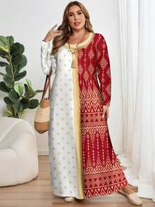 EMERY ROSE Đầm nữ dáng rộng, thanh lịch, in họa tiết cổ điển, tay dài, cổ tròn, màu trắng và đỏ, thích hợp cho mùa xuân, kiểu Abaya truyền thống Ả Rập, phù hợp cho mặc hàng ngày, lễ hội, đi chơi vào mùa xuân/hè, đầm maxi tay dài duyên dáng kiểu Ả Rập. - Nhiều màu - Xem 6