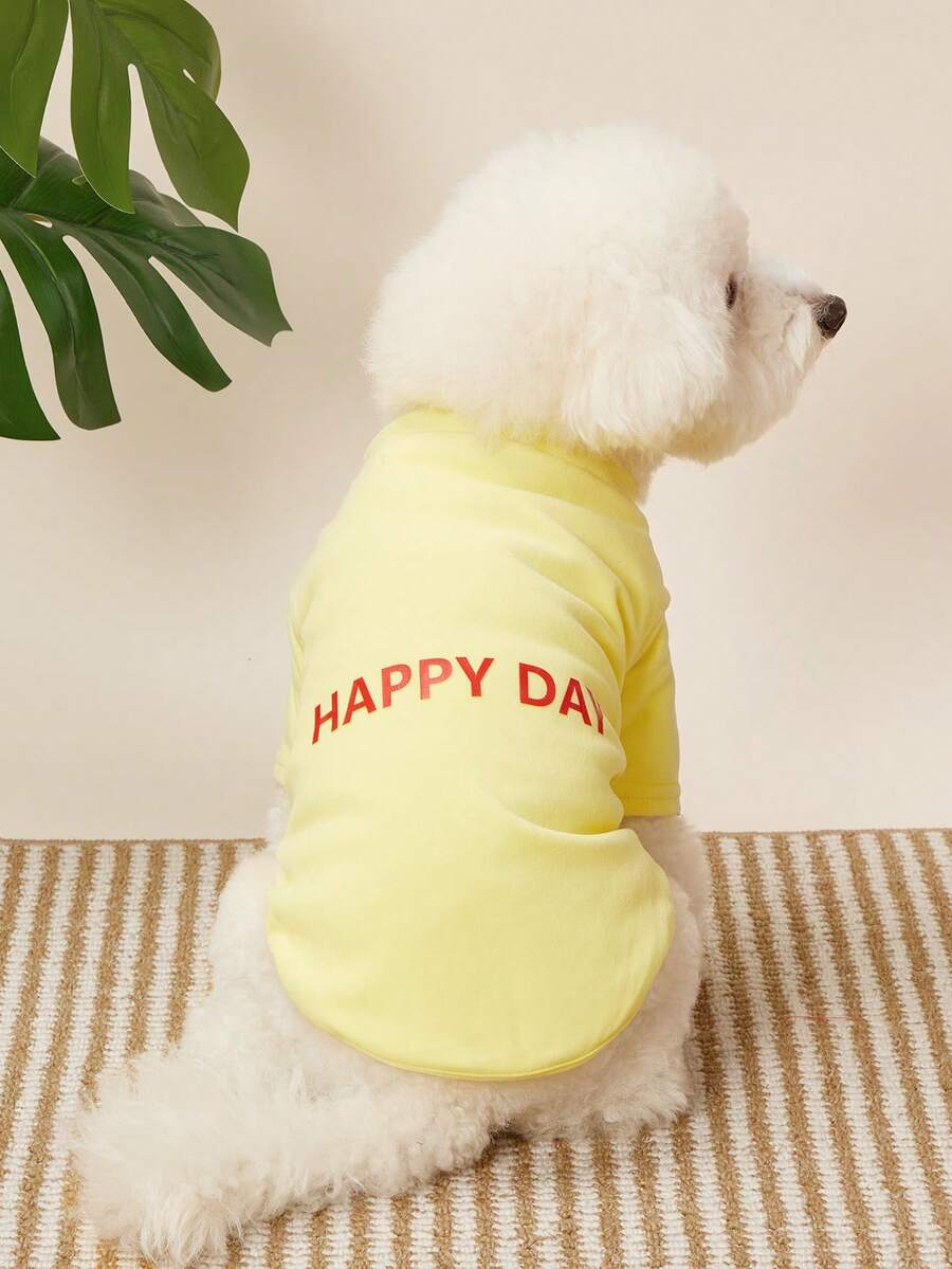 PETSIN Pet Dog Birthday Party Vest Cute Teddy T-Shirt Letter Print Puppy Clothes Yorkshire Soft Two Legs Dress No Hat - Yellow - View 1