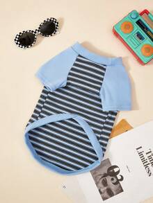 PETSIN 1 Cat Autumn And Winter Clothes Striped Clothing, French Style Teddy Bear, Versatile Base Shirt, Suitable For Winter - Blue - View 5