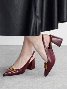 CUCCOO BIZCHIC Women's Classic Simple Burgundy Chunky Heels, Versatile For Commuting, Dating, Party, Holiday, Wedding For Christmas Valentine's Day Spring Shoes - Rose Red - View 6