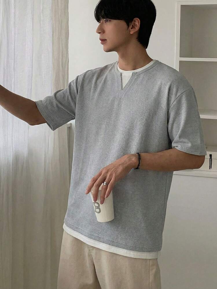 Men's Summer 2 In 1 Design Gray Patchwork White Collar T-Shirt