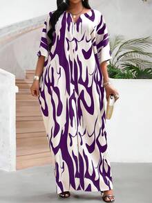SHEIN Lady Đầm maxi dài tay xẻ tà màu trắng dệt kim dáng suông mùa thu đông, cỡ lớn, trang phục mùa thu cho nữ, trang phục đi chơi, áo choàng nữ, đầm bốn mùa, trang phục đi biển cho nữ, trang phục công sở thường ngày. - Nhiều màu - Xem 3