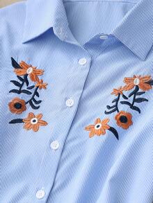 Franclia 女士蓝色条纹衬衫和杏色短裙两件套，女士刺绣衬衫和裙子两件套 - 彩色 - 查看 6