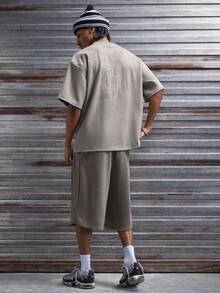 AXEPEAK Men's Letter Embroidery Round Neck Casual Loose T-Shirt - Light Grey - View 6