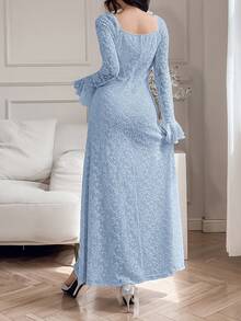 Feyla Elegant Lace Long Sleeve Midi Dress For Women Long Evening Dresses - Baby Blue - View 7