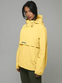 Musera Sport 尼龙半拉链口袋细节Logo连帽防风夹克，春夏皆宜，可作雨衣、徒步、运动休闲、假日节日街头服饰、冬季、返校季、健身房、休闲室、日常冬季穿着。 - 鵝黃色 - 查看 2