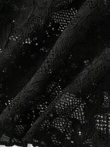 ROMWE Goth Gotische Spitze asymmetrische Schulter Glockenärmel Bluse mit Taillenbindung - Schwarz - Übersicht 4