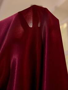 SHEIN 大码女式酒红色仿丝黑色蕾丝边吊带长裙+长袍睡衣套装，两件套家居服