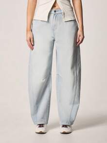 MISSGUIDED 收腰筒形牛仔裤，高腰阔腿设计，宽松版型，浅色水洗效果，适合日常休闲穿着。 - 淺藍色 - 查看 5