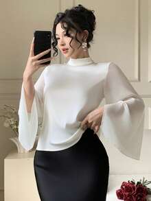 DAZY Áo sơ mi tay lửng 3/4, kiểu dáng sang trọng, cao cấp, thanh lịch, dài tay. - Màu be - Xem 2