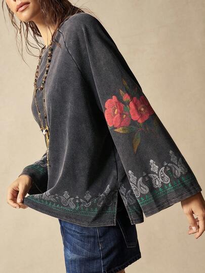 Bohemela 大码印花插肩袖卫衣，休闲度假款