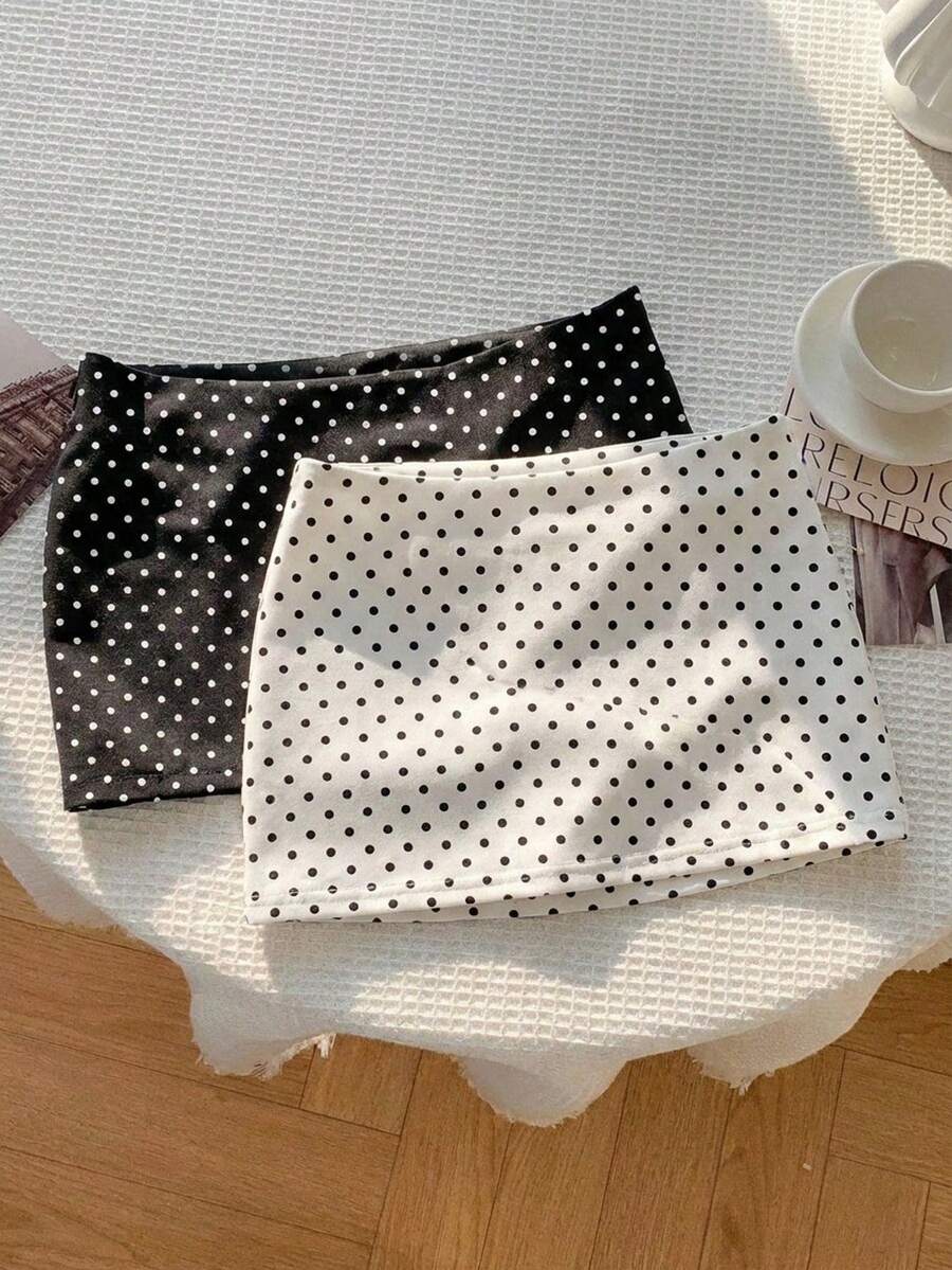 Comfortcana 2 pièces Jupe super minimaliste à pois noir et blanc, bas à pois, polyvalente et douce pour l'été - Multicolore - Voir 1
