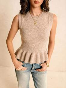 Poéselle Chaleco de punto con volantes para uso casual y de oficina para mujeres - Albaricoque - Ver 5