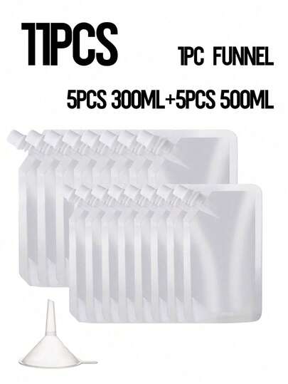 5pcs/10pcs/20pcs Transparent Beverage Bag With 1pc Funnel, Reusable Drink Bags, Flask Kit Bags Plastic Flask Bag Juice Pouches Convenient Drinking Water Bags, Sealable And Portable, For Juice And Cold Drinks During Travel School Supplies, For Camping Seed Storage Bags, For Travel, Outdoor Sports, Concerts, Events