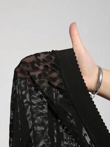 SHEIN Tall CURVE Leggings grande taille sexy et en maille floquée imprimé léopard - Noir - Voir 8