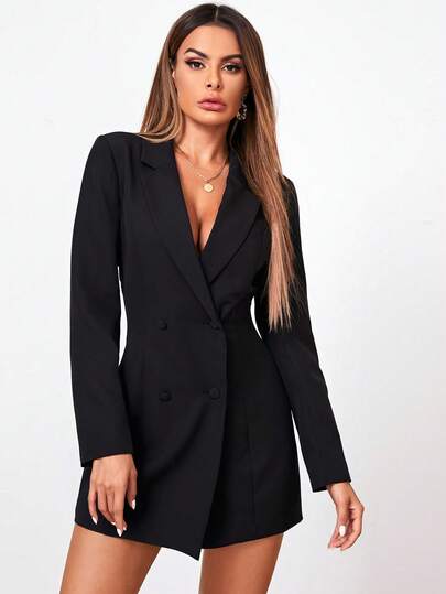 EURMUSE Plus Size Double Button Solid Color Frenchy Elegant Blazer Dress Dress Jacket Suit Dress Tuxedo Dress Women