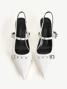 CUCCOO CHICEST 女士尖头搭扣设计时尚高跟鞋，适合日常穿着 - 白色 - 查看 2