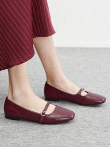 CUCCOO BIZCHIC Women's Casual Versatile Commute Simple Buckle Flats Valentine's Day - Burgundy - View 5