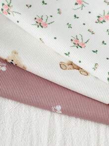 Cozy Pixies 3pcs Baby Girl Cartoon Bear Pattern Knitted Soft Long Sleeve Ruffle Hem Pullover Outfit Set Baby Summer Tops Baby Girl Tops Earth Tone - Multicolor - View 5