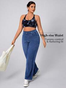 Flexra Plus Size Women Loose Fit Soft Medium Wash Stretchy Flare Jeans - Dark Wash - View 4