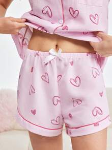 Bonmuse 女款夏季愛心印花短袖上衣與短褲睡衣套裝 - 藕粉色 - 查看 7