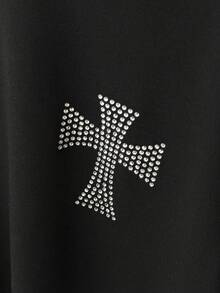 Coolqubz Teen Boy Spring/Summer New Edgy Cross Studded Short Sleeve Dark T-Shirt - Black - View 6