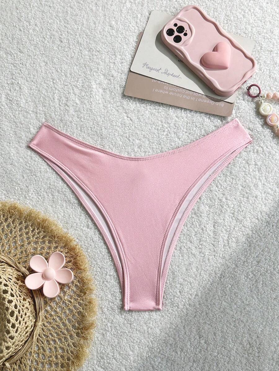 Swim Basics 女士纯色性感比基尼泳裤 - 粉色 - 查看 1