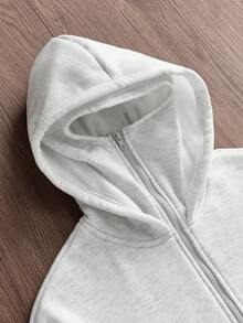 Manfinity Unisex 男士休闲针织宽松长袖连帽衫，秋冬 - 淺灰色 - 查看 5