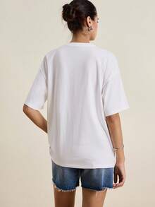 Sundraya 休闲鱼纹印花落肩宽松T恤，夏季 - 白色 - 查看 2