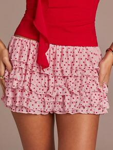Athîral Short mini femme à pois en patchwork de maille - Rose bonbon - Voir 2