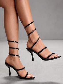 CUCCOO SZL Women's High Heel Sandals, Thin Heel, Snake-Shaped Rhinestone Embellished Valentine's Day - Black - View 5