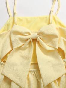 SHEIN Girlism 少女纯色连衣裙，后背饰有蝴蝶结。 - 黃色 - 查看 4