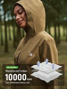 In My Nature Jaket Windbreaker Outdoor Wanita Warna Polos dengan Tudung - Coklat - View 8