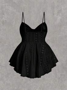 SHEIN EZwear Plus Eyelet Embroidery Ruched Cami Top Summer - Black - View 2