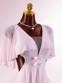 Amplova Đầm ngắn dáng lửng, eo xòe bất đối xứng, màu hồng xuyên thấu, mẫu mới năm 2026. - Hồng - Xem 3