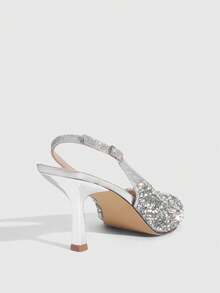 CUCCOO SZL Women's Sexy Rhinestone Strap Silver High Heels, Open Toe Stilettos For Party, Date, Formal Dress, Suitable For Christmas, Halloween, Thanksgiving, New Year Spring Shoes Prom Heels - Silver - View 3