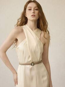 MOTF PREMIUM KHAKI COLOR RHINESTONE BUCKLE BELT - Khaki - View 4