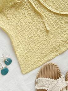 Franclia 女士纹理前系带抹胸上衣，夏季时尚 - 黃色 - 查看 8