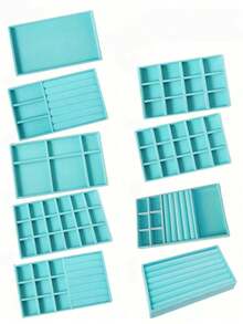 Velvet Jewelry Tray, Large Capacity Jewelry Organizer With Separate Compartments, Stackable Jewelry Display Stand For Earrings, Necklaces, Bracelets, Rings, Hair Clips, Hairbands, Etc. - Blue - View 1