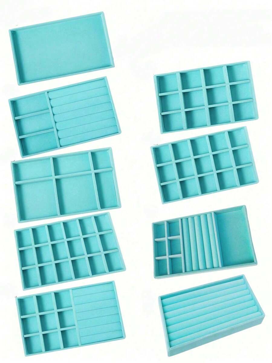 Velvet Jewelry Tray, Large Capacity Jewelry Organizer With Separate Compartments, Stackable Jewelry Display Stand For Earrings, Necklaces, Bracelets, Rings, Hair Clips, Hairbands, Etc. - Blue - View 1