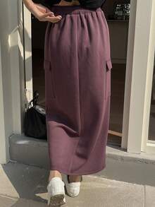 DAZY Women's Casual Girlisim Fashion Street Style Everyday Golf Commute Solid Color Flap Pocket Cargo Mini Skirt Pastal Autumn - Purple - View 2